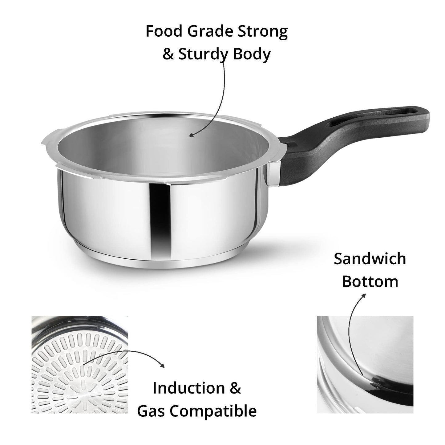 Pannikin Stainless Steel With Induction Base Outer Lid Pressure Cooker 2 Litres (Silver)