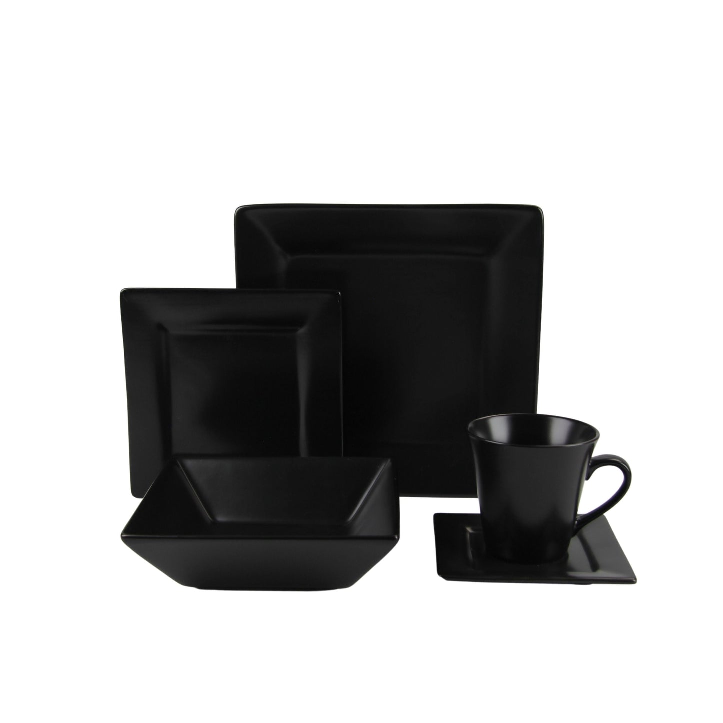 10 Strawberry Street Nova Square 45 Piece Stoneware Dinnerware Set, Matte Black