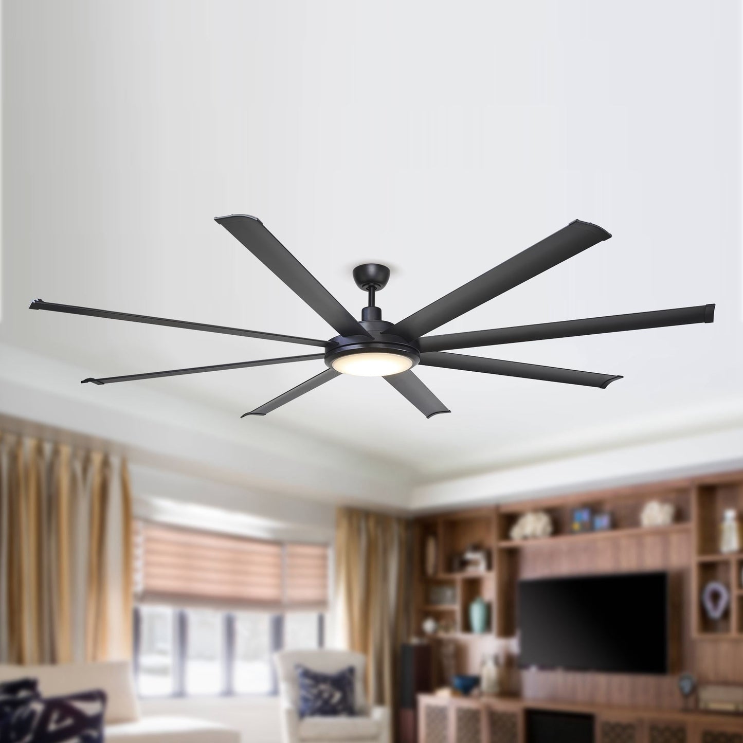 Parrot Uncle 75-inch Larger Black Aluminum 8-Blade LED Ceiling Fan with Remote