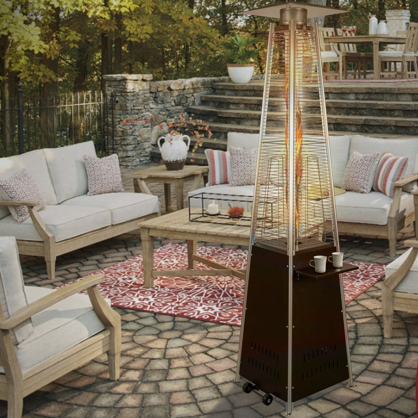 Patio Heater 48,000 BTU Pyramid Flame Patio heater with Cover,Outdoor Patio Heater Quartz Glass Tube Heater for Outdoor Use with Wheels,Ground Nails, Detatable Table