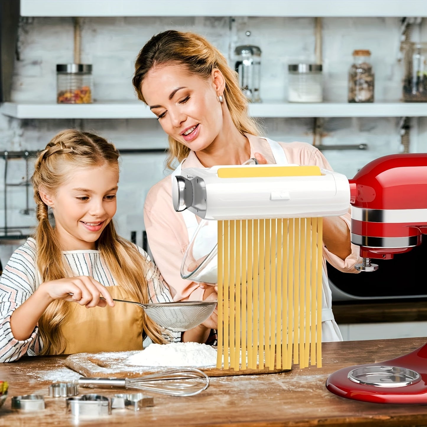 Pasta Maker 3 in 1 Attachment for Stand Mixers, Including Fettuccine and Spaghetti Cutter, Pasta Sheet Roller, Pasta Maker Accessories and Cleaning Brush