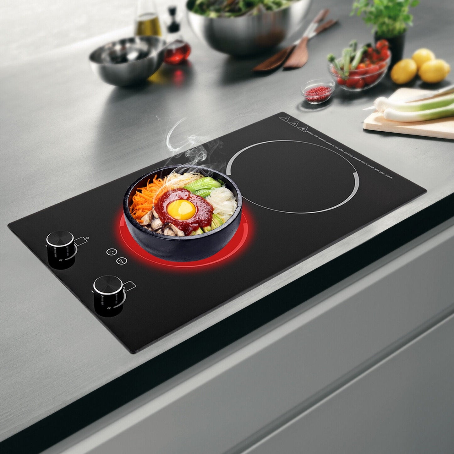 110V Electric Double Induction Cooktop 2-Burner Electric Induction Cooktop Stove Top Touch Control with Child Lock Black DT2W-1 1200W+900W