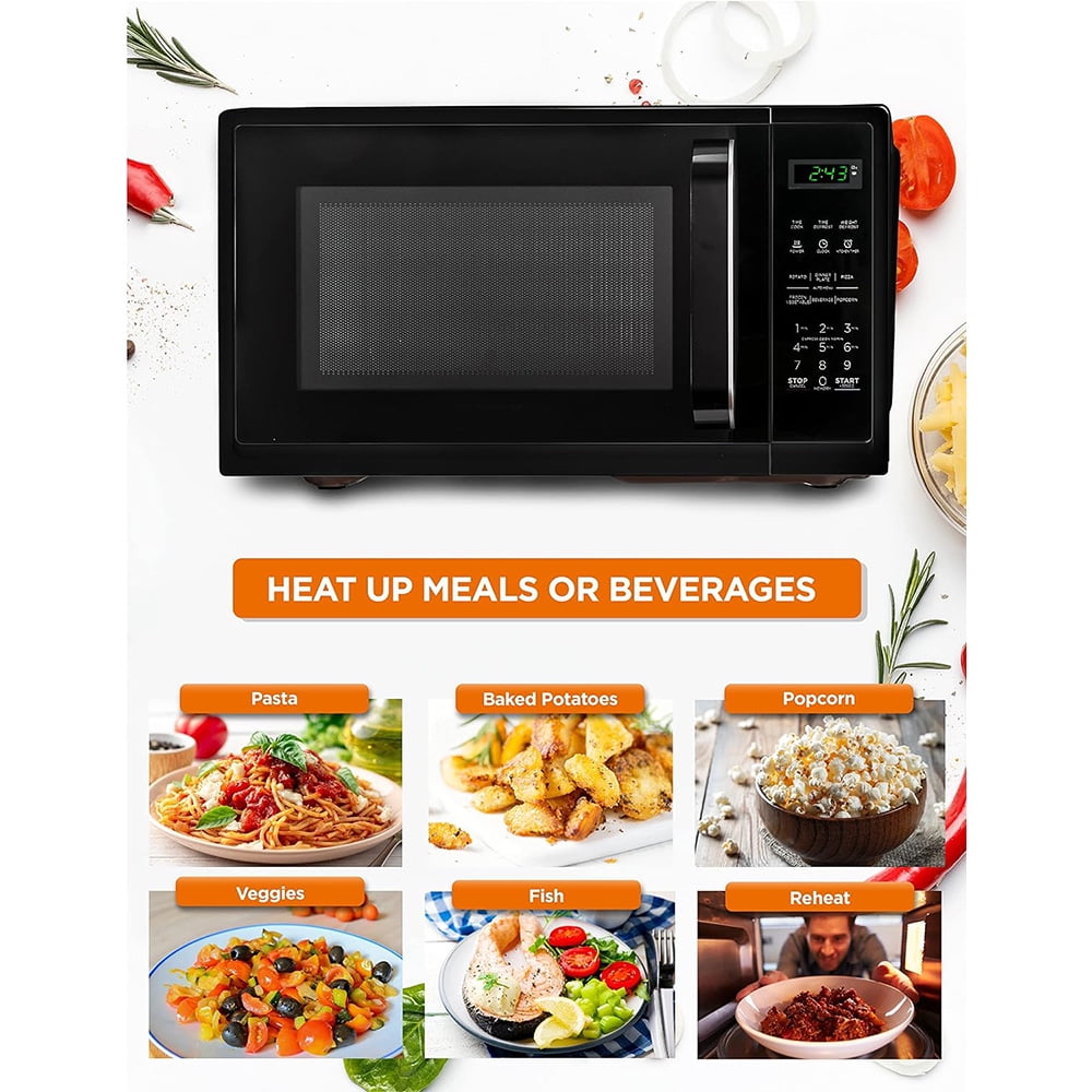 0.9 Cu.Ft Microwave Oven w/10 Power Levels & Pull Handle, Digital Display, Black