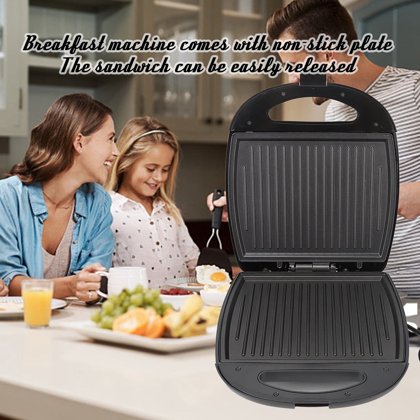 1000W Sandwich Maker Non Stick Plate Double Sided Flip Electric Panini Press Grill for Breakfast Picnic YZRC