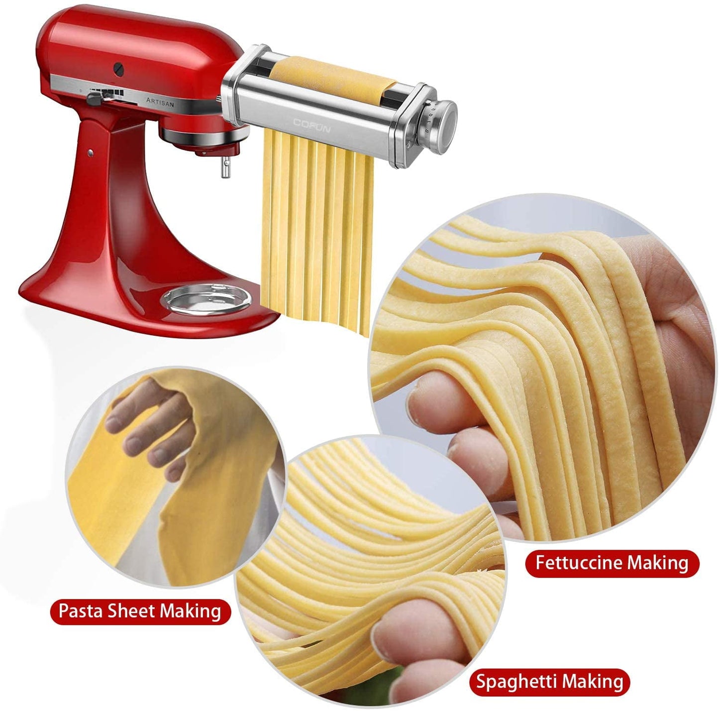 Pasta Attachment for Kitchenaid Stand Mixer,QINBI 3 Piece Pasta Maker Machine with Pasta Roller and Cutter Set for Dough Sheet, Spaghetti and Fettuccine kitchenaid Attachments for Mixer