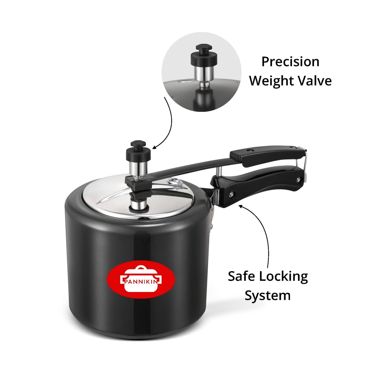 Pannikin Hard Anodised With Induction Base Inner Lid Pressure Cooker 3 Litres (Black)