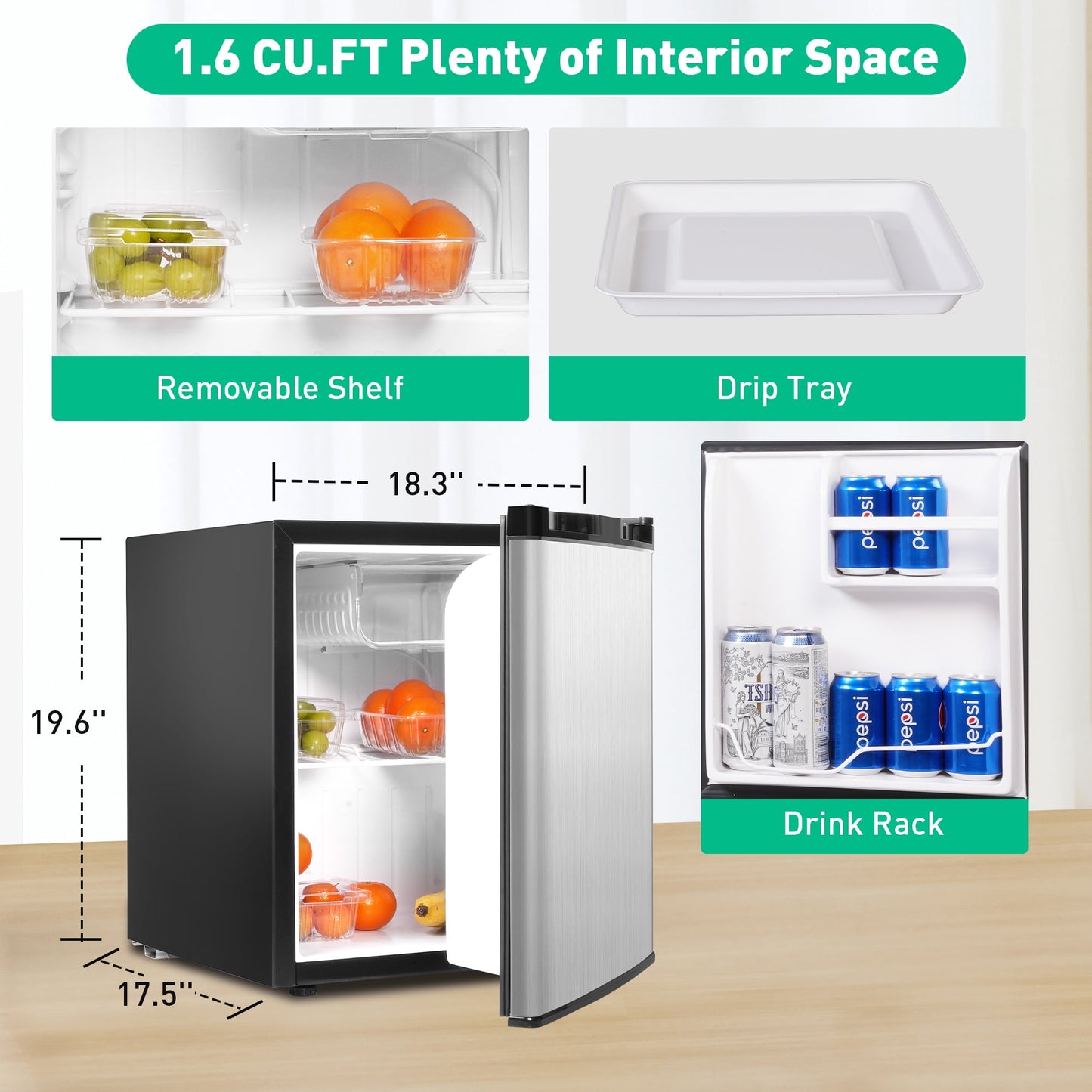 1.6 Cu.ft. Mini Fridge with Freezer, Single-Door Compact Refrigerator with Adjustable Legs, Adjustable Thermostat Control, Removable Shelf, Small Fridge Perfect for Home/Dorm/Office/Apartment