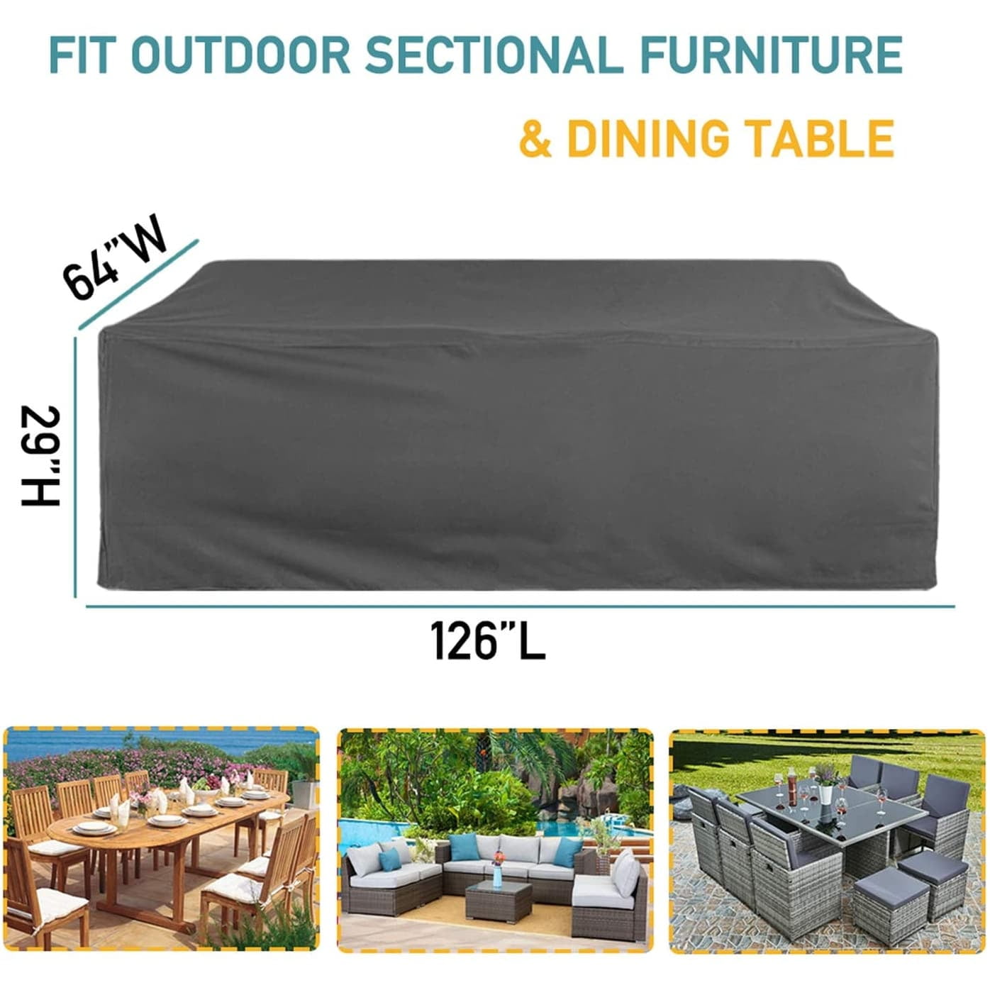 Patio Furniture Cover Waterproof Oxford UV-Resistant & Heavy Duty 126'x64'x28'