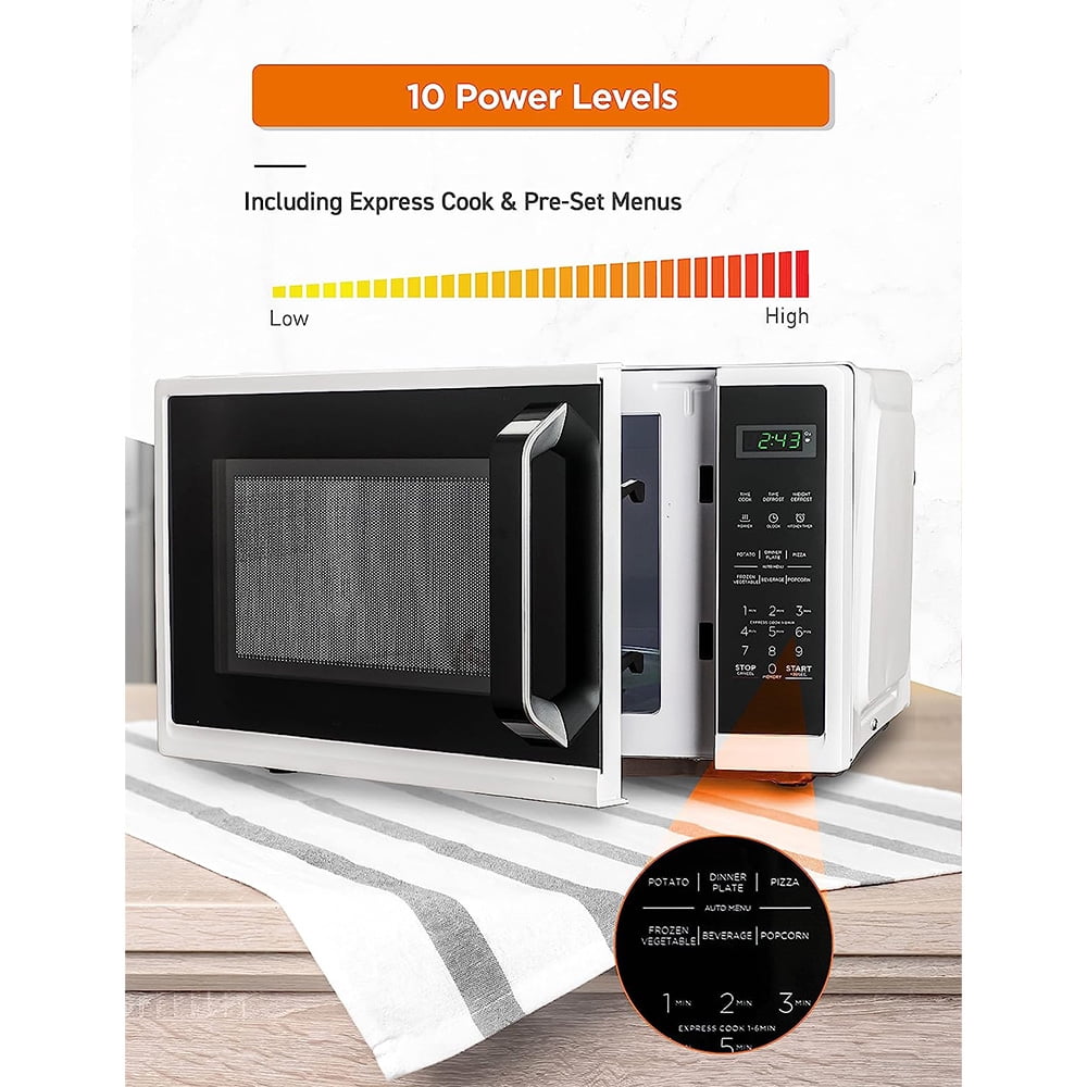 0.9 Cu.Ft Microwave Oven w/10 Power Levels & Pull Handle, Digital Display, White