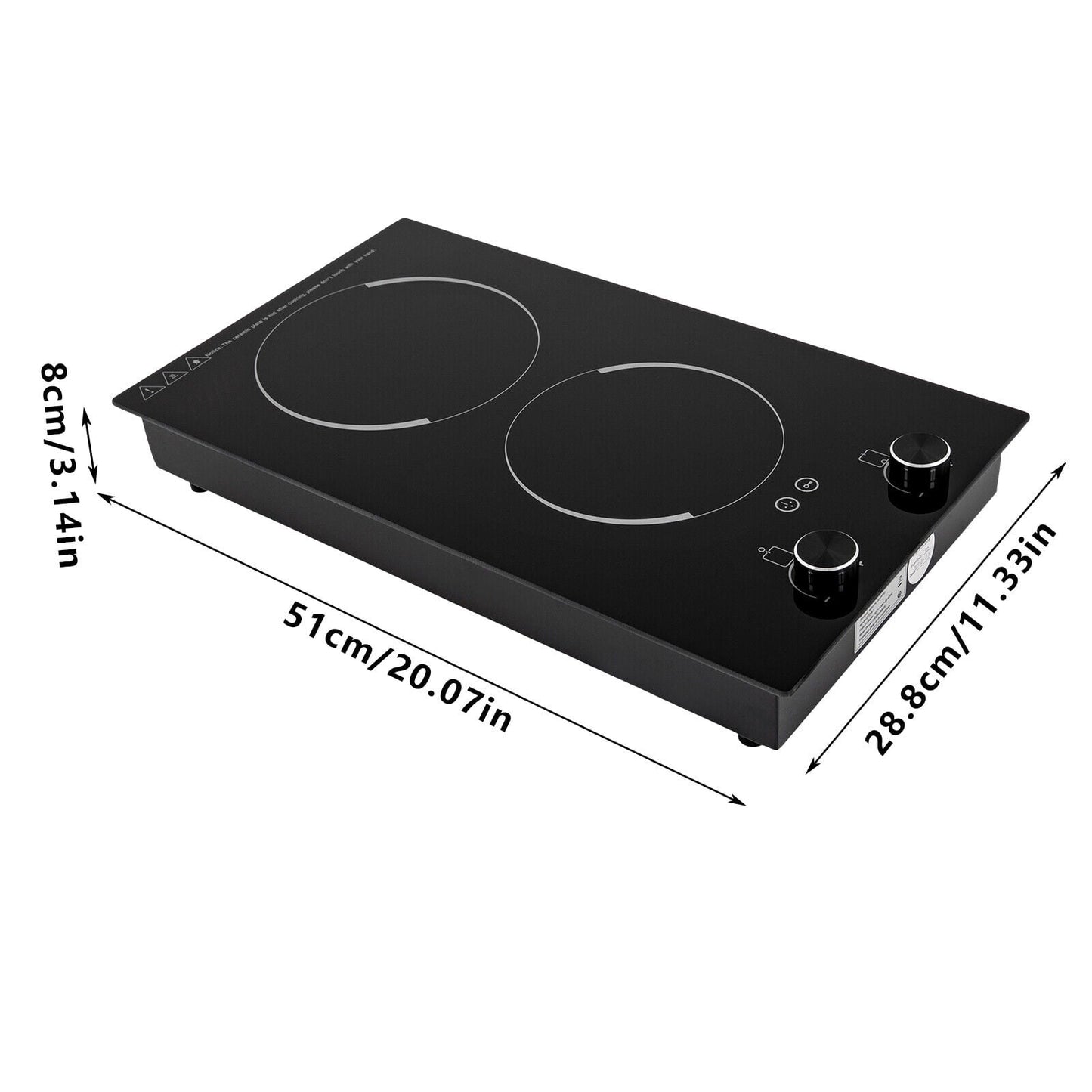 110V Electric Double Induction Cooktop 2-Burner Electric Induction Cooktop Stove Top Touch Control with Child Lock Black DT2W-1 1200W+900W