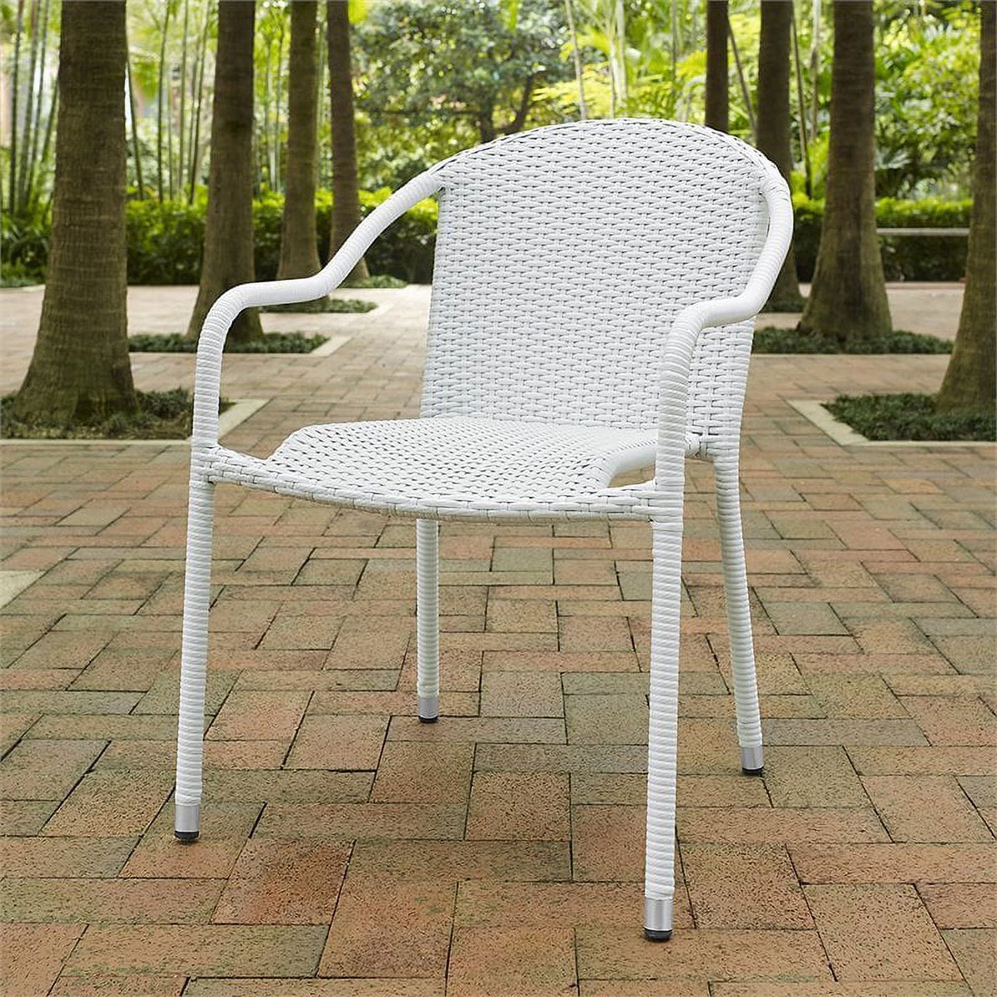 Pemberly Row Outdoor All Weather Wicker Resin Patio Stackable Chair in White (Set of 4)