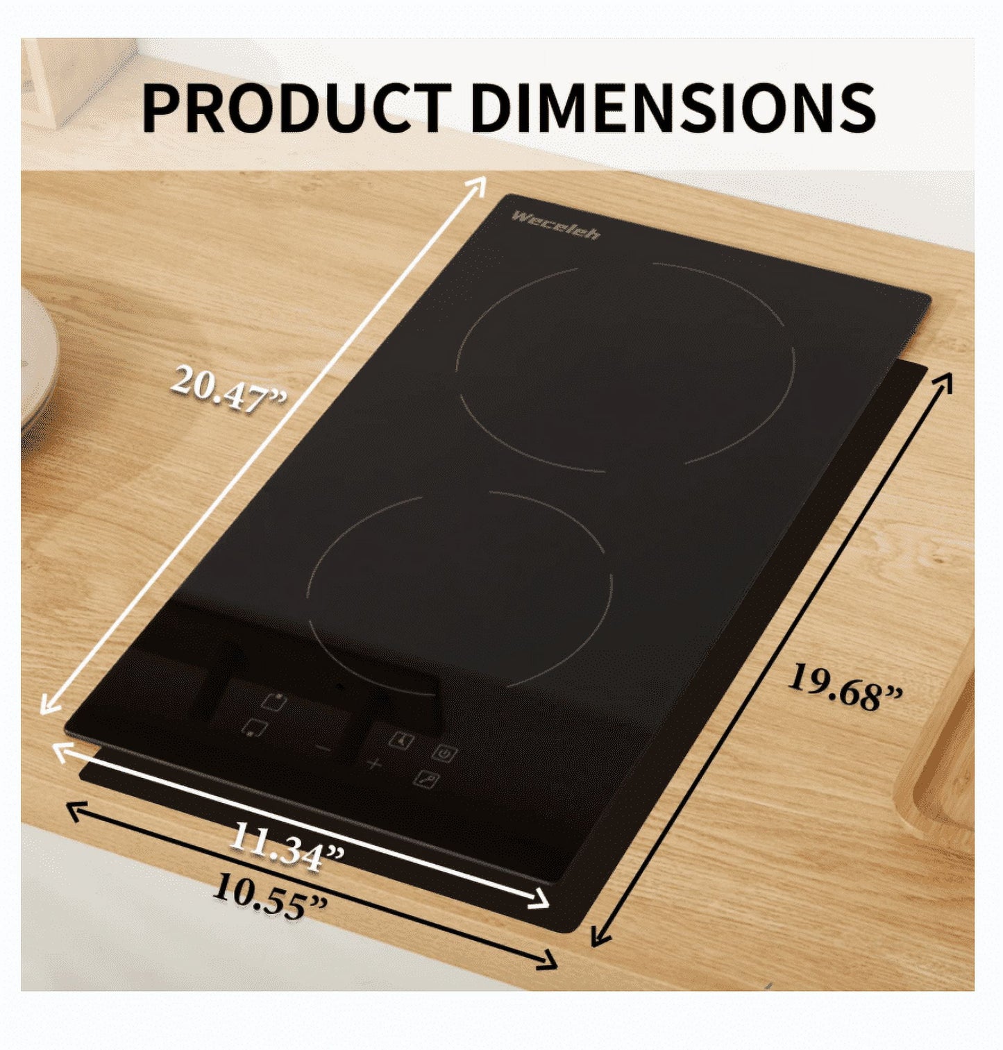 12 inch Electric Cooktop, 2 Burner Electric Stove, 220V, 3000W (No Plug)