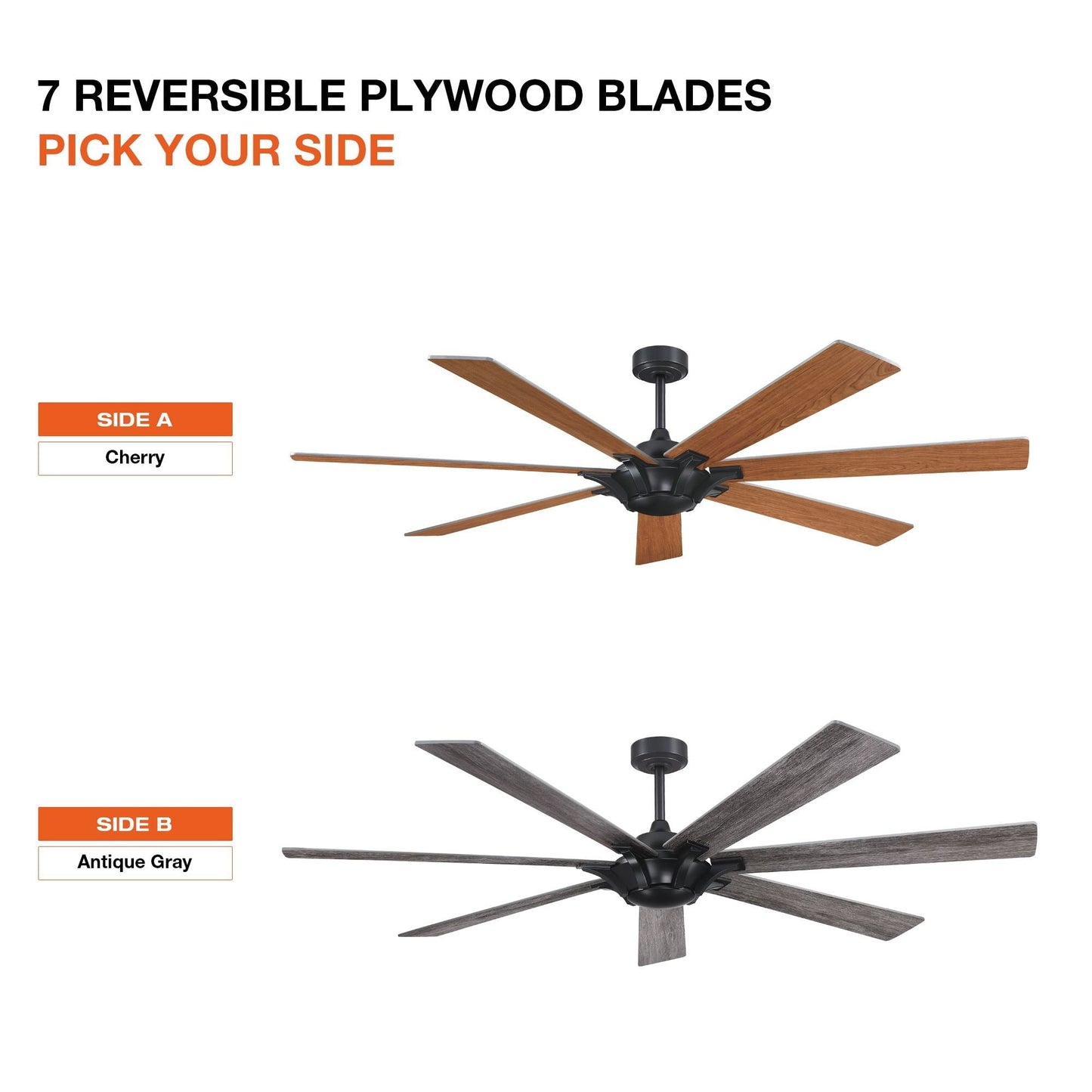 Parrot Uncle 72-inch Farmhouse Reversible 7-Blade Ceiling Fan without Light