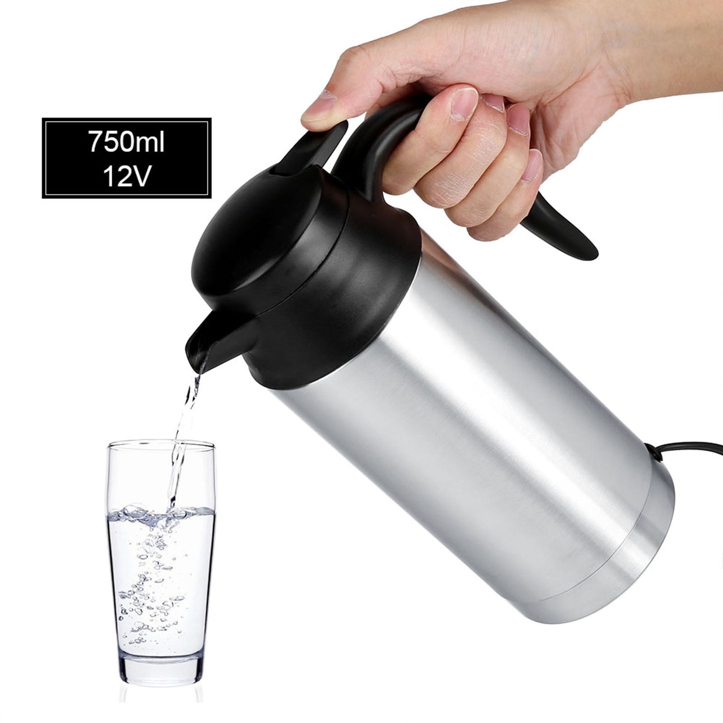 u003cpu003eu003cbu003e12V 750ml Stainless Steel Electric Car Kettle Heating Cup Coffee Mug Travel Water Bottleu003c/bu003e u003c/pu003e