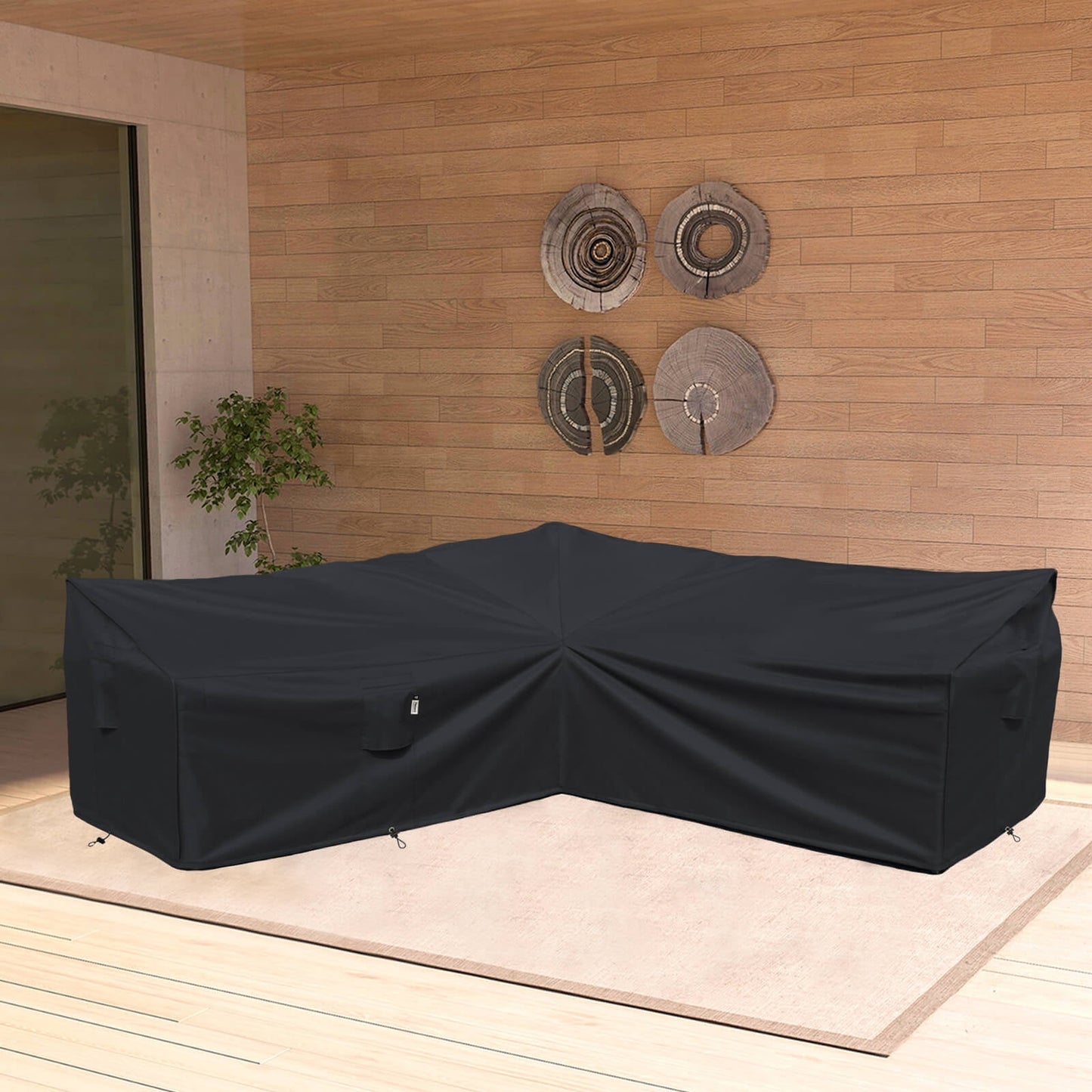 Patio Furniture Cover,Heavy Duty Outdoor Sectional Sofa Cover, 100'x100' Waterproof 600D Patio Sectional Couch Cover, Lawn Patio Furniture Cover(Midnight Black, V-Shaped-100 x100)