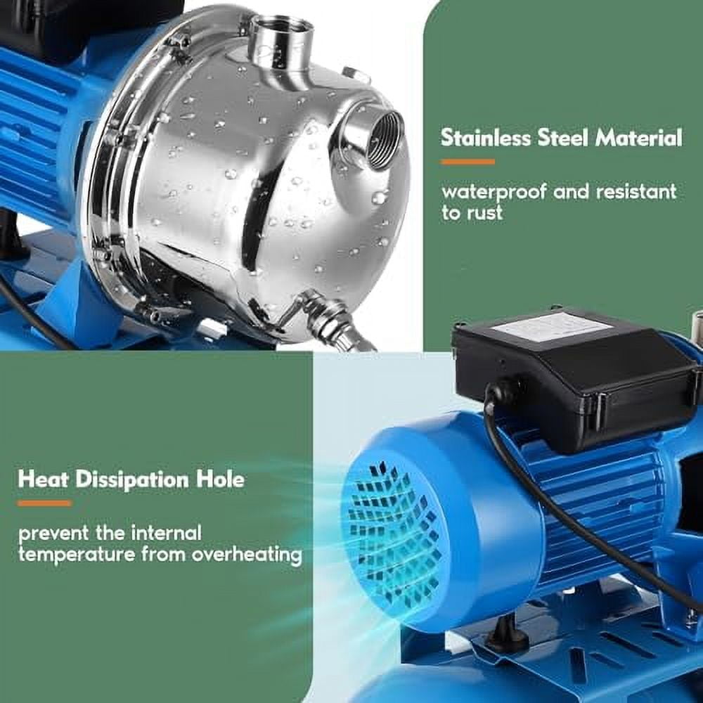 1.6HP Shallow Well Pump with Pressure Tank, Maximum Head 157FT, 1320GPH 110V-120V Automatic Water Booster Jet Pump for Home, Garden, Lawn