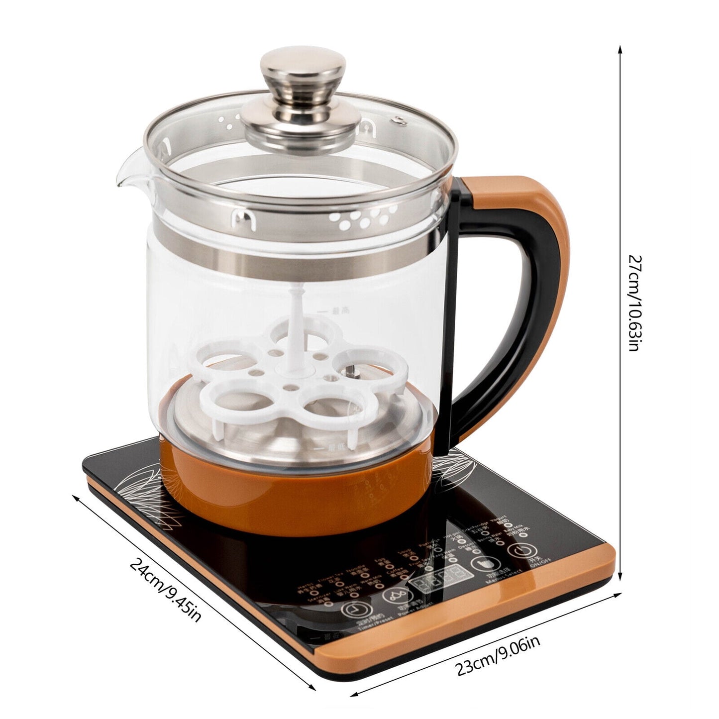 1.8L Electric Tea Kettle Hot Water Boiler Pot W/ Filter+ Digital Heating Base 800W 110V Clear, Brown