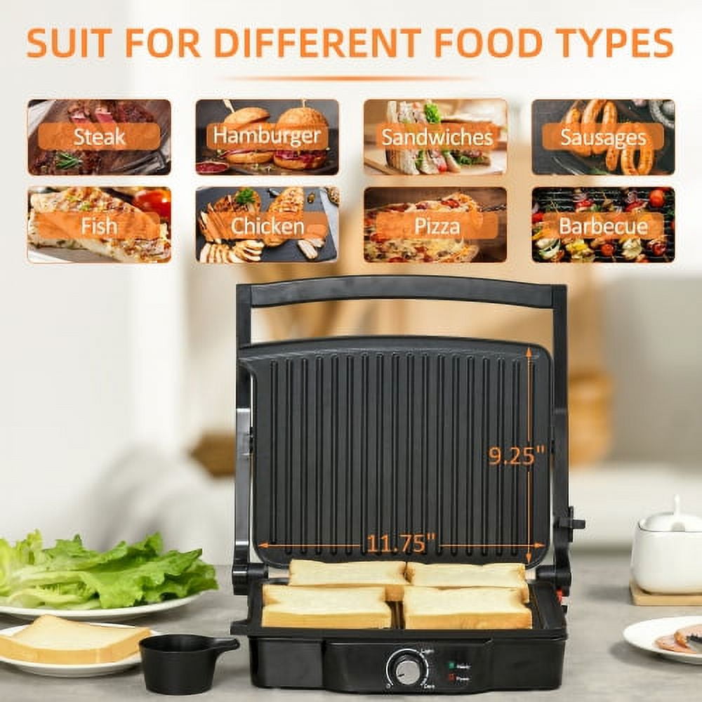 Panini Press Sandwich Maker, ZPL 4 Slice Panini Press Grill, Electric Indoor Grill with Locking Lid, Sandwich Maker with Non-Stick Double Plates, Opens 180 Degrees for Quesadillas, Burgers & More