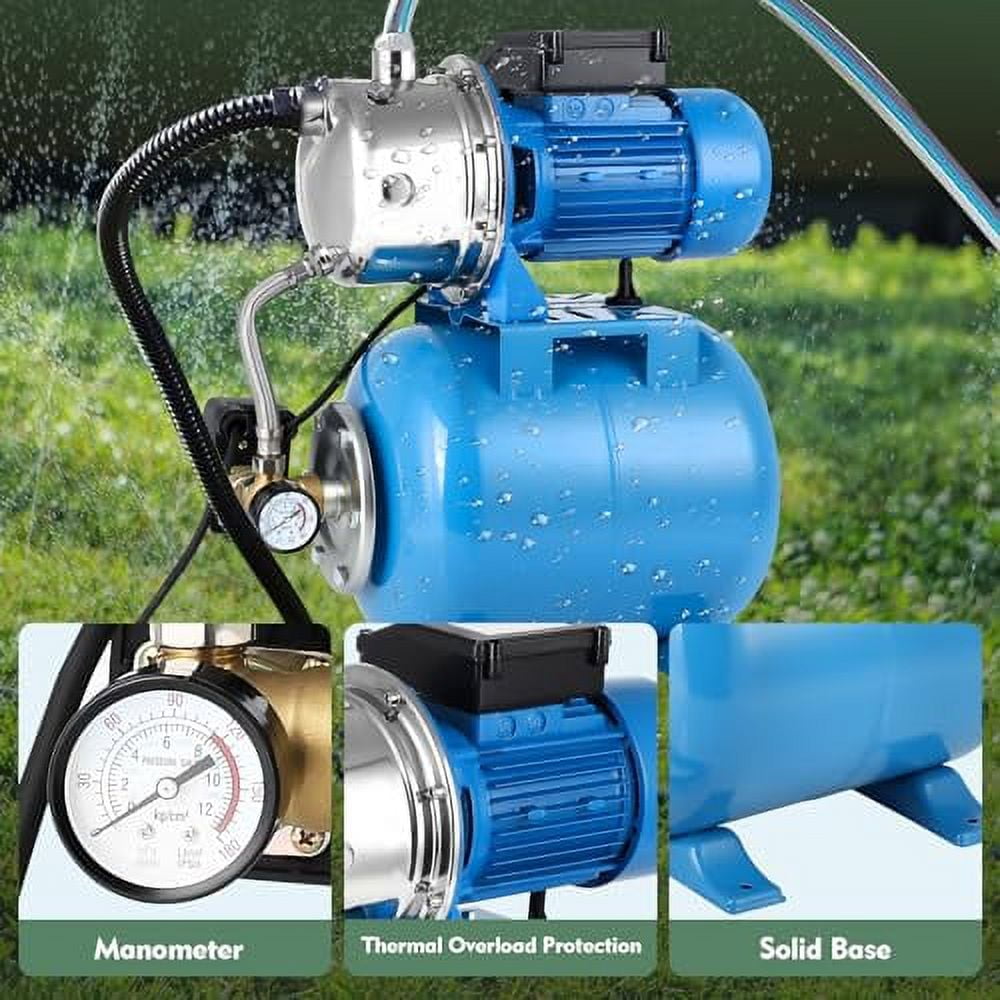 1.6HP Shallow Well Pump with Pressure Tank, Maximum Head 157FT, 1320GPH 110V-120V Automatic Water Booster Jet Pump for Home, Garden, Lawn