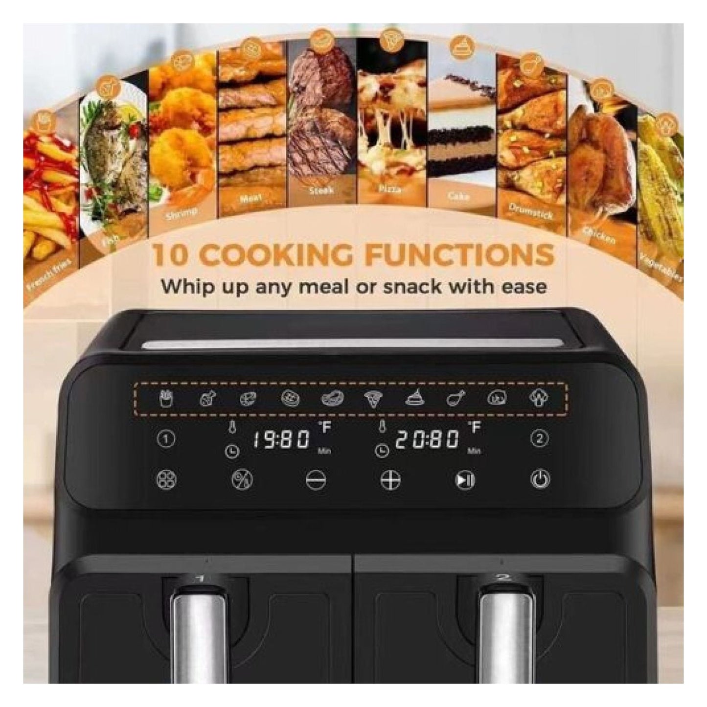 10 In 1 Smart MiaHltTia Appliance New Design Two Baskets Air Fryer 8L Plug