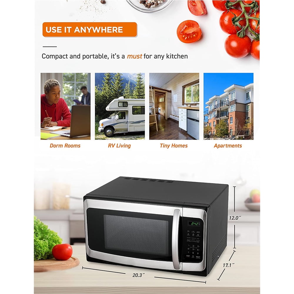 1.1 Cu.Ft Microwave Oven w/10 Power Levels & Pull Handle, Digital Display,Silver