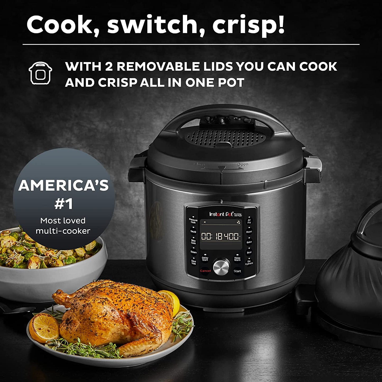 Instant Pot Pro Crisp 8-Quart Air Fryer and Electric Pressure Cooker Combo with Multicooker Lids