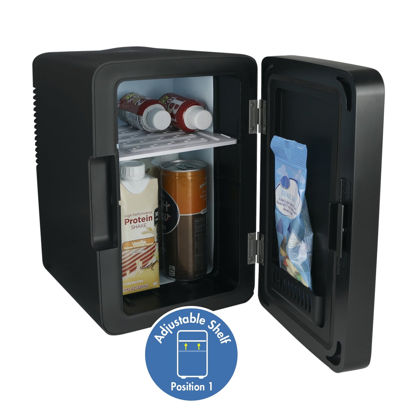 Personal Chiller LED Lighted Mini Fridge with Glass Door, New, Black, Standard Hinge Door