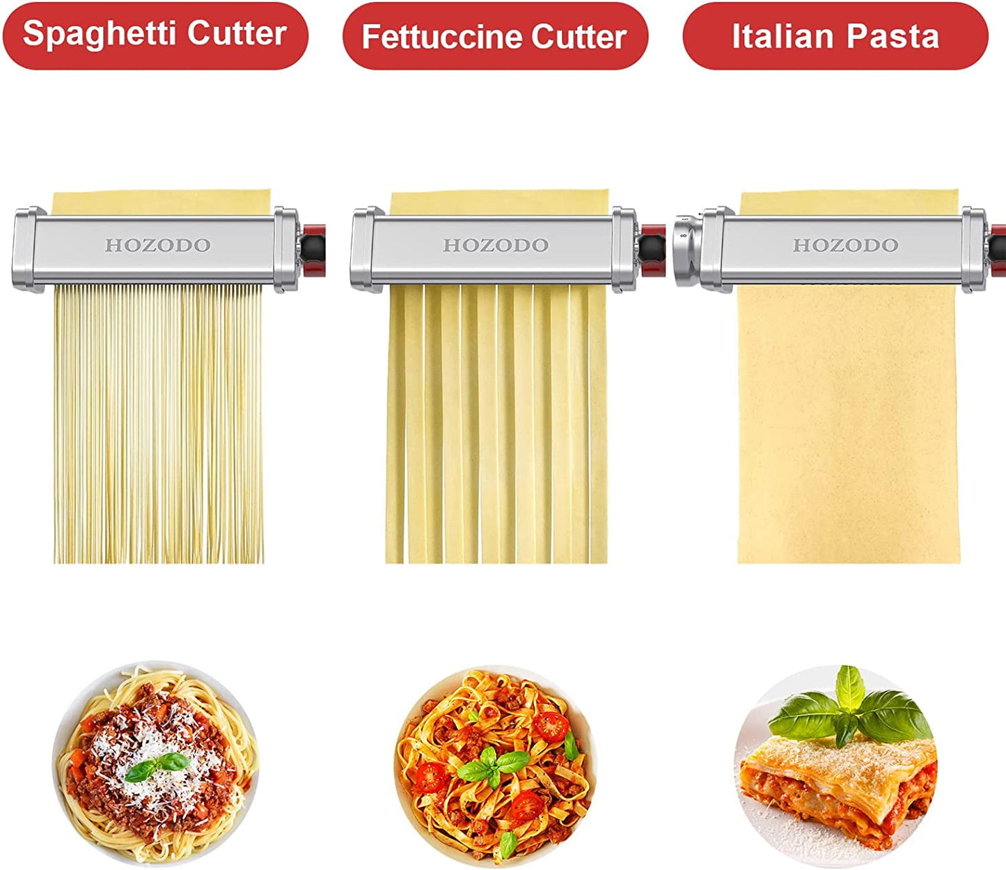 Pasta Attachment for KitchenAid Mixer, Includes Pasta Sheet Roller, Spaghetti Fettuccine Cutter, 3Pcs for Pasta Attachment by HAOFEI