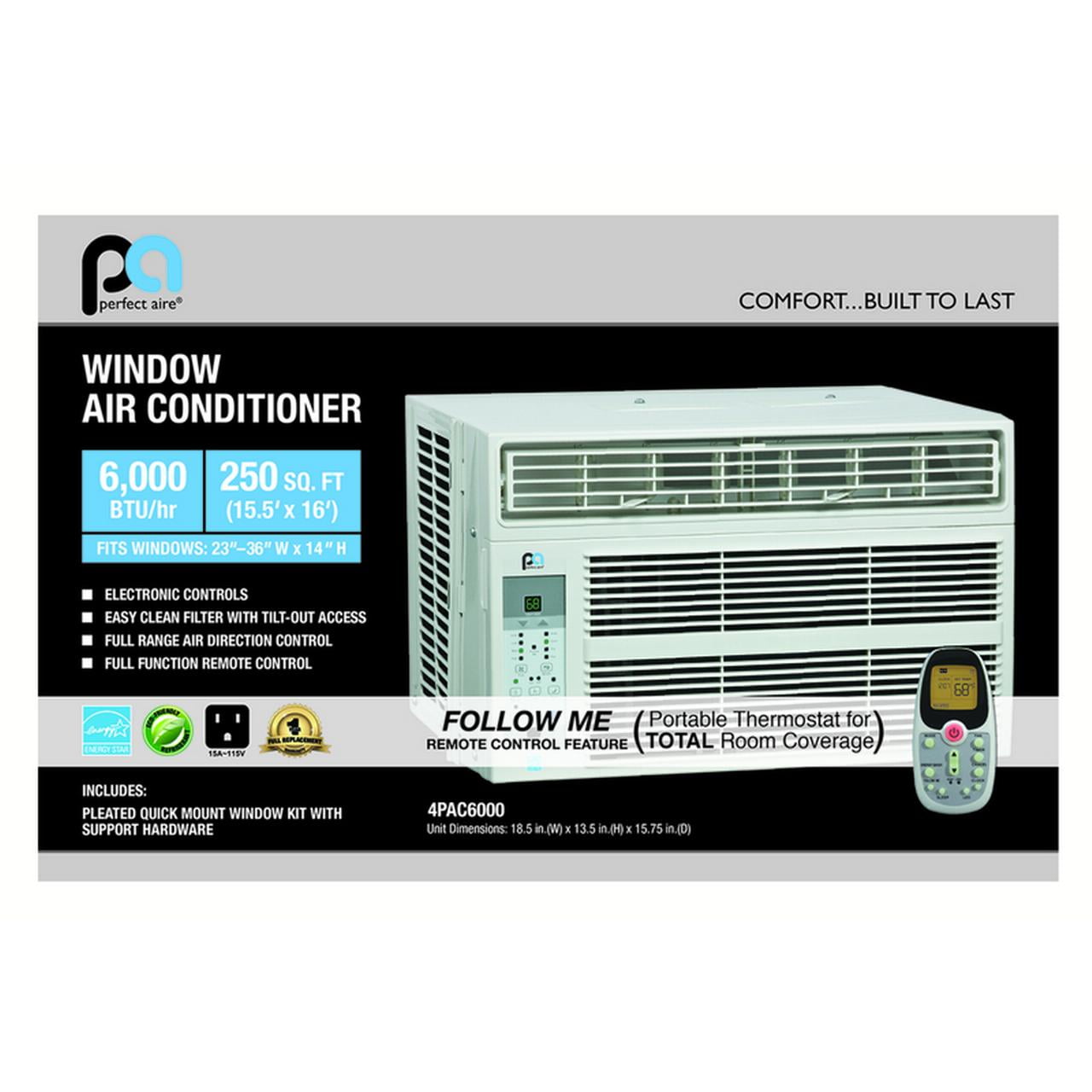 Perfect Aire 6,000 BTU 13.5 in. H x 18.75 in. W 250 sq. ft. Window Air Conditioner