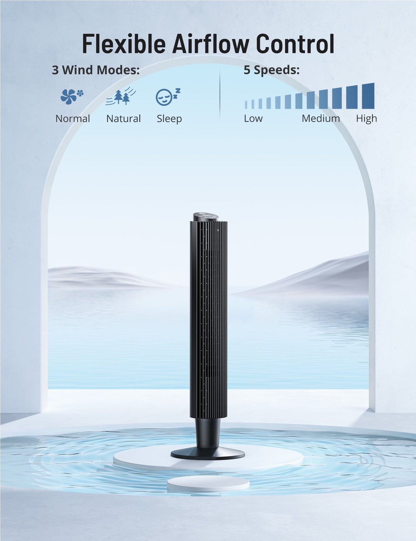 Paris Rh?ne Tower Fan, 42¡± Height Adjustable, 90¡ã Oscillating Tower Fan with 5 Fan Speeds, Sleep Mode, 12H On/Off Timer, for Home and Office